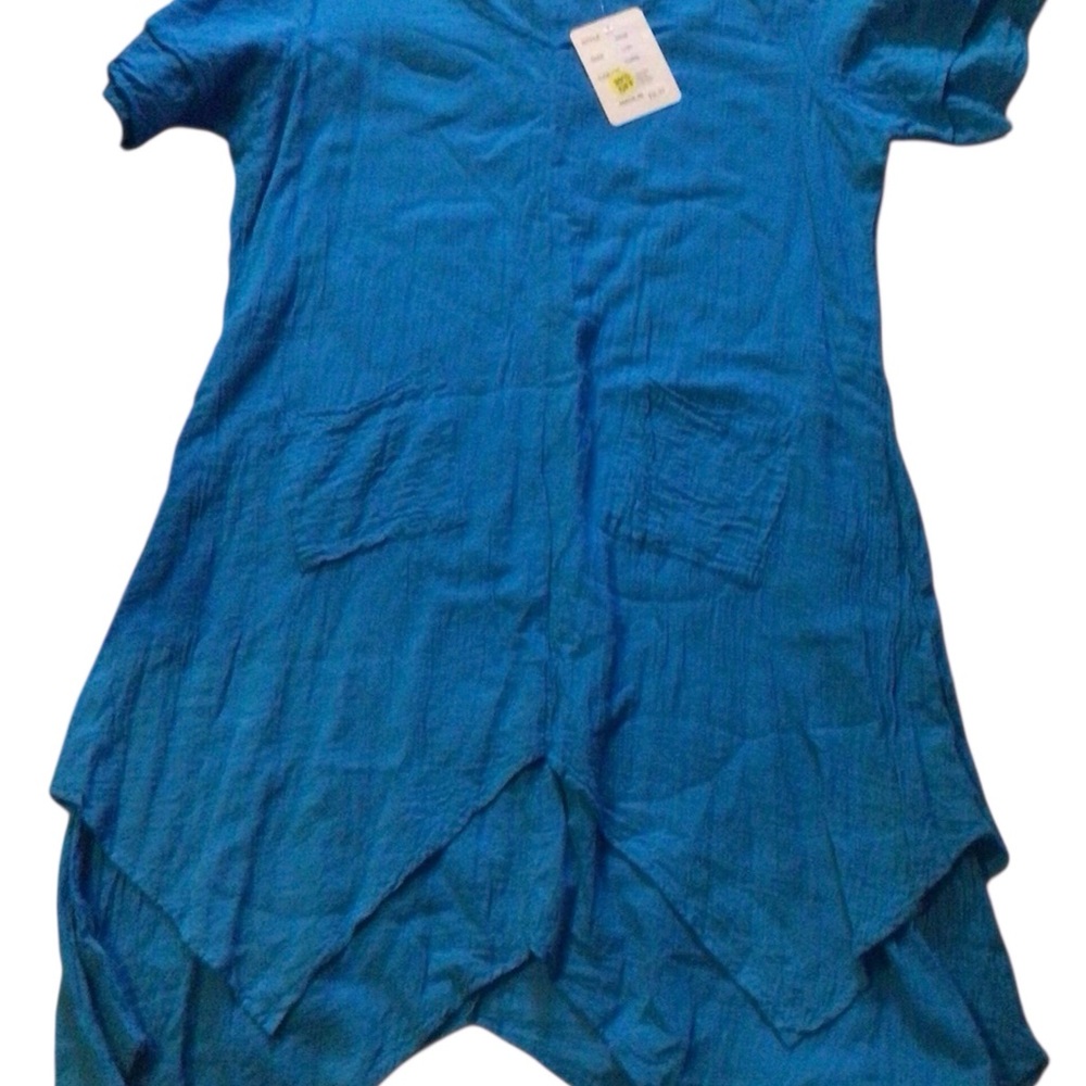 Asymmetrical Turquoise  Dress with Tunic Sleeves